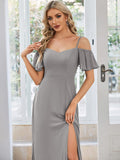 Vestido de dama de honor formal con hombros descubiertos y abertura lateral, talla personalizada