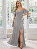 Vestido de dama de honor formal con hombros descubiertos y abertura lateral, talla personalizada