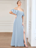 Vestido de dama de honor formal con hombros descubiertos y abertura lateral, talla personalizada