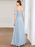 Vestido de dama de honor formal con hombros descubiertos y abertura lateral, talla personalizada