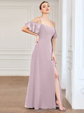 Vestido de dama de honor formal con hombros descubiertos y abertura lateral, talla personalizada