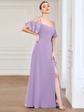 Vestido de dama de honor formal con hombros descubiertos y abertura lateral, talla personalizada