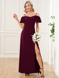 Vestido de dama de honor formal con hombros descubiertos y abertura lateral, talla personalizada