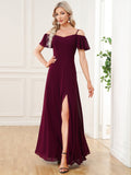 Vestido de dama de honor formal con hombros descubiertos y abertura lateral, talla personalizada