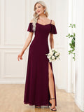 Vestido de dama de honor formal con hombros descubiertos y abertura lateral, talla personalizada