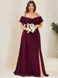 Plus Size Cold Shoulder Formal Bridesmaid Dress with Side Slit Formal Evening Dresses