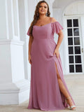 Vestido de dama de honor formal con hombros descubiertos y abertura lateral, talla personalizada