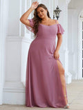 Vestido de dama de honor formal con hombros descubiertos y abertura lateral, talla personalizada