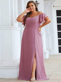 Vestido de dama de honor formal con hombros descubiertos y abertura lateral, talla personalizada