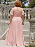 Vestido de dama de honor formal con hombros descubiertos y abertura lateral, talla personalizada