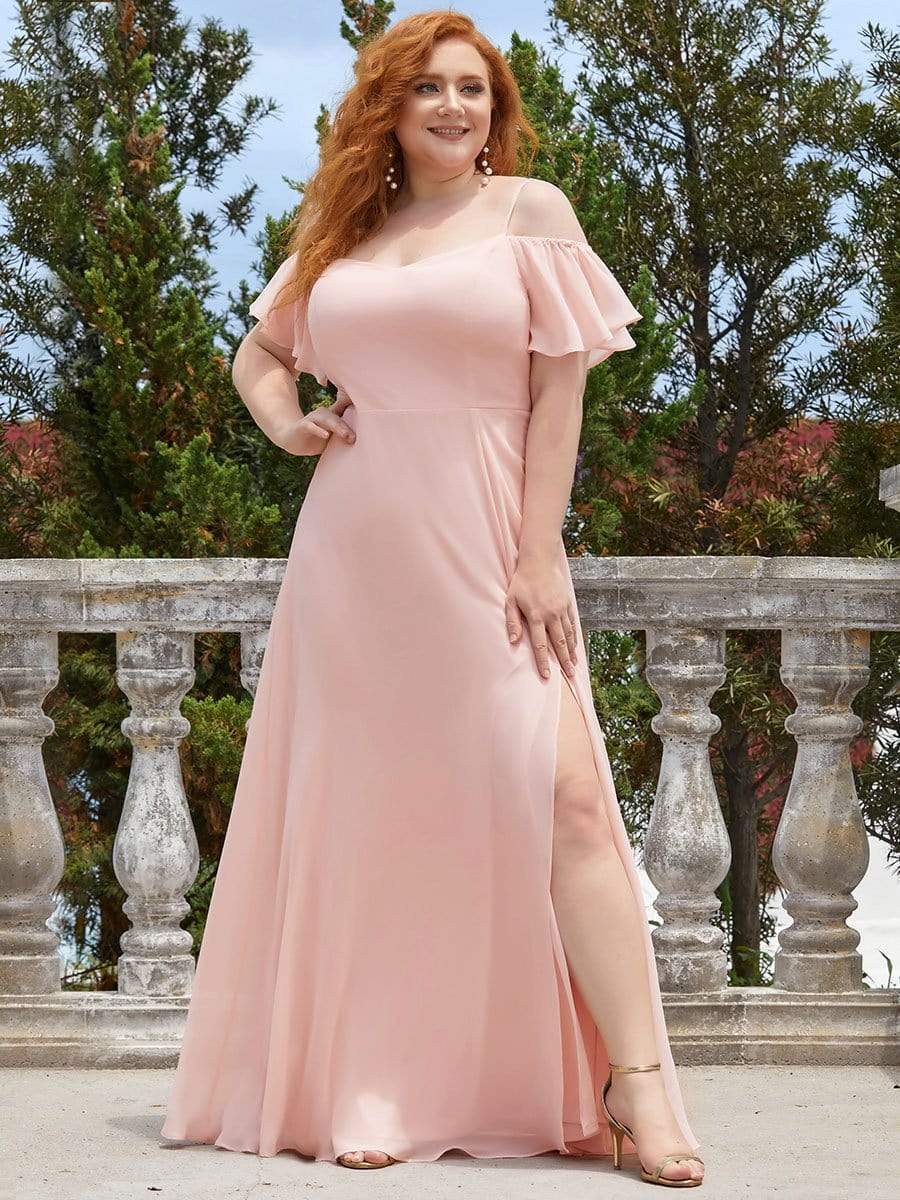 Plus Size Cold Shoulder Formal Bridesmaid Dress with Side Slit Formal Evening Dresses