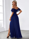 Vestido de dama de honor formal con hombros descubiertos y abertura lateral, talla personalizada