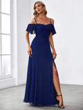 Vestido de dama de honor formal con hombros descubiertos y abertura lateral, talla personalizada