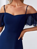 Vestido de dama de honor formal con hombros descubiertos y abertura lateral, talla personalizada