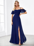 Vestido de dama de honor formal con hombros descubiertos y abertura lateral, talla personalizada