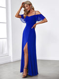 Vestido de dama de honor formal con hombros descubiertos y abertura lateral, talla personalizada