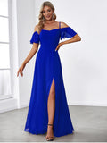 Vestido de dama de honor formal con hombros descubiertos y abertura lateral, talla personalizada