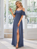 Vestido de dama de honor formal con hombros descubiertos y abertura lateral, talla personalizada