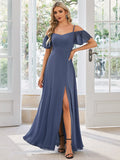 Vestido de dama de honor formal con hombros descubiertos y abertura lateral, talla personalizada