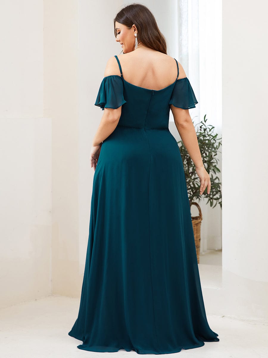 Plus Size Cold Shoulder Formal Bridesmaid Dress with Side Slit Formal Evening Dresses