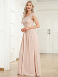 Vestido clásico de dama de honor con escote redondo y espalda en V, corpiño de encaje, vestidos formales de noche, vestidos de fiesta