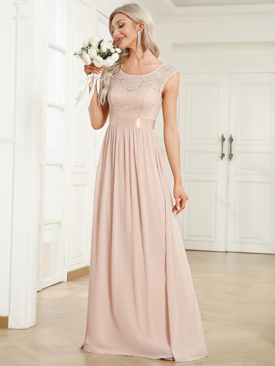 Vestido clásico de dama de honor con escote redondo y espalda en V, corpiño de encaje, vestidos formales de noche, vestidos de fiesta