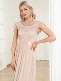 Vestido clásico de dama de honor con escote redondo y espalda en V, corpiño de encaje, vestidos formales de noche, vestidos de fiesta