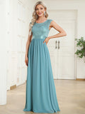 Vestido clásico de dama de honor con escote redondo, espalda descubierta y corpiño de encaje, vestidos de noche formales para mujer.