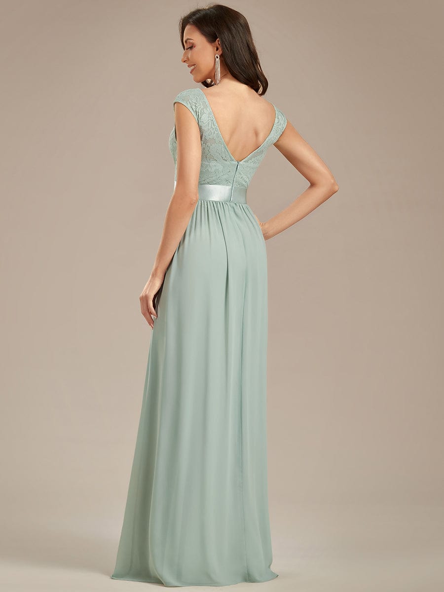 Vestido de dama de honor clásico con escote redondo y espalda en V, de encaje, talla personalizada, para noche formal