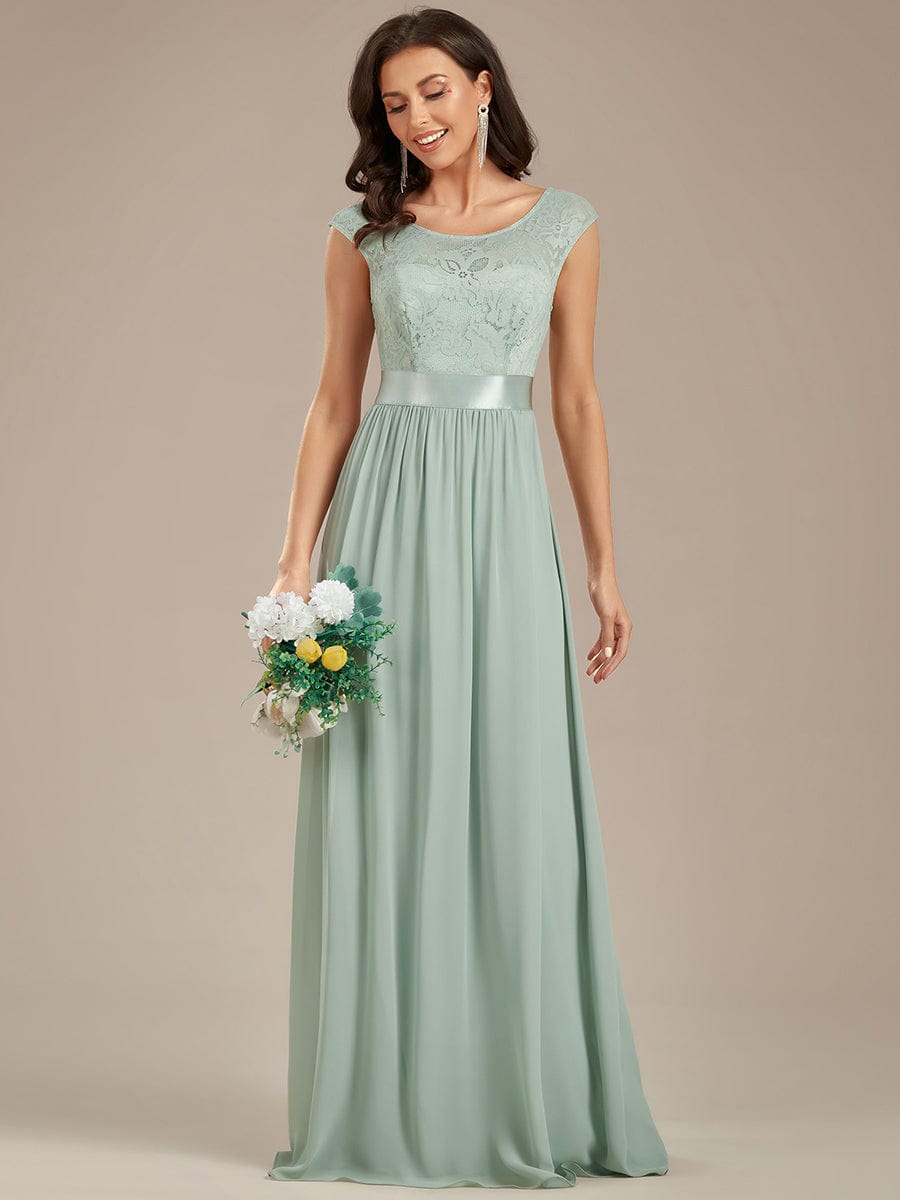 Vestido de dama de honor clásico con escote redondo y espalda en V, de encaje, talla personalizada, para noche formal
