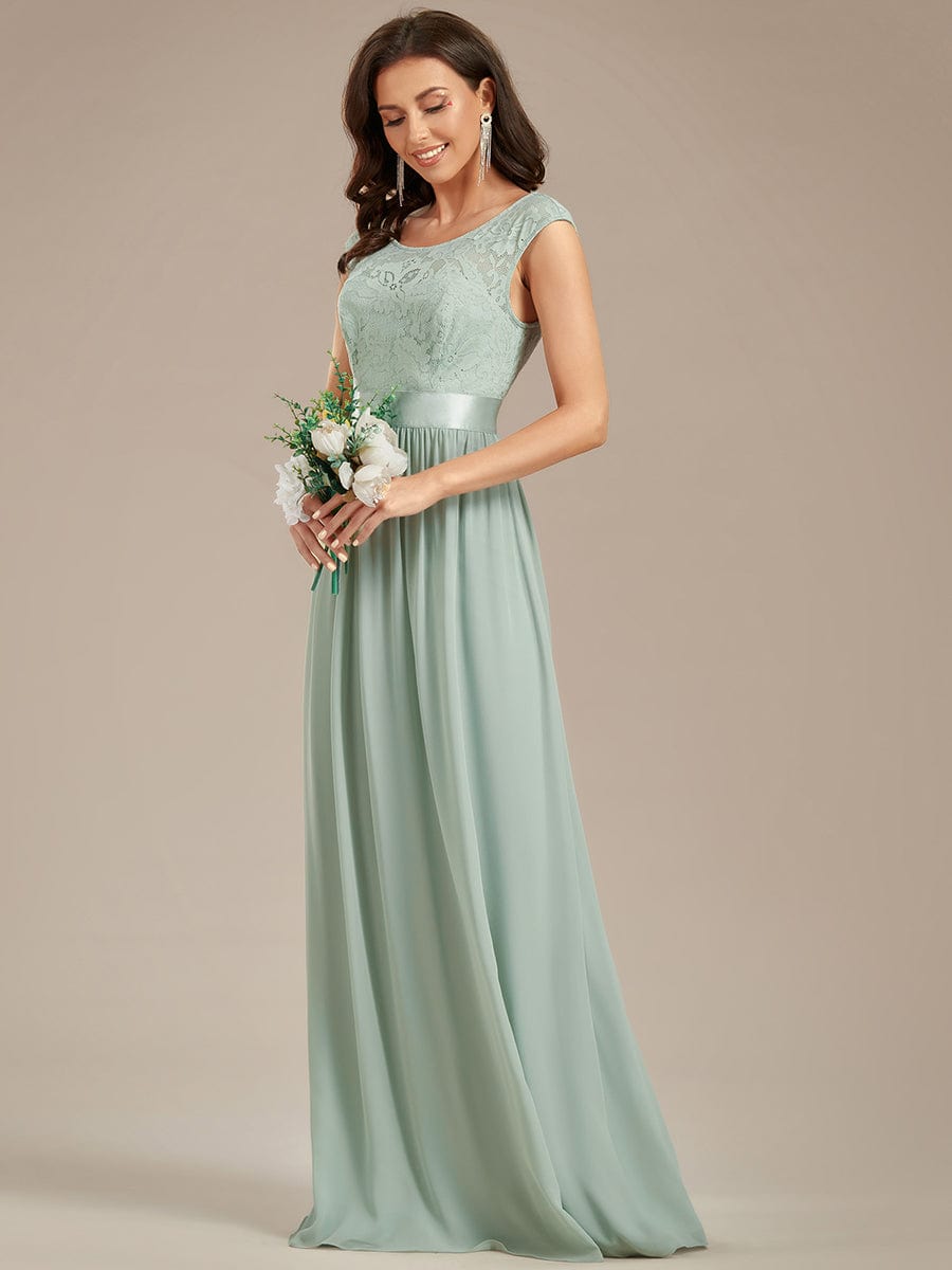 Vestido de dama de honor clásico con escote redondo y espalda en V, de encaje, talla personalizada, para noche formal