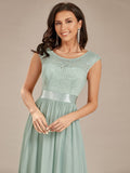 Vestido de dama de honor clásico con escote redondo y espalda en V, de encaje, talla personalizada, para noche formal