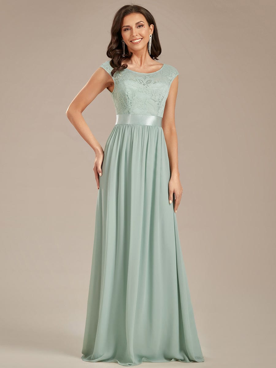 Vestido de dama de honor clásico con escote redondo y espalda en V, de encaje, talla personalizada, para noche formal