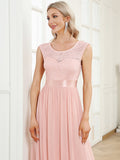 Vestido clásico de dama de honor con escote redondo y espalda en V, corpiño de encaje, vestidos formales de noche, vestidos de fiesta