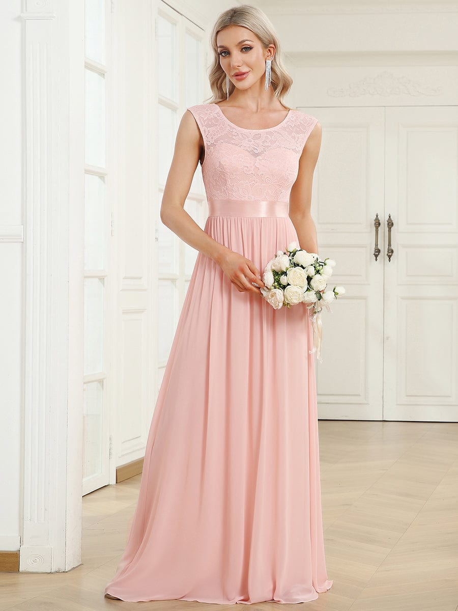 Vestido clásico de dama de honor con escote redondo y espalda en V, corpiño de encaje, vestidos formales de noche, vestidos de fiesta
