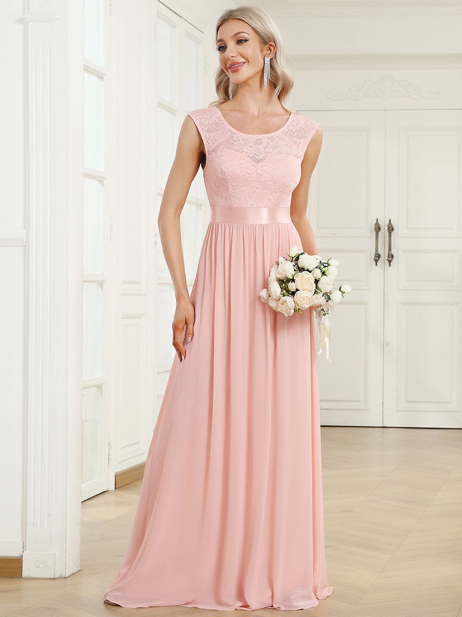 Vestido clásico de dama de honor con escote redondo y espalda en V, corpiño de encaje, vestidos formales de noche, vestidos de fiesta