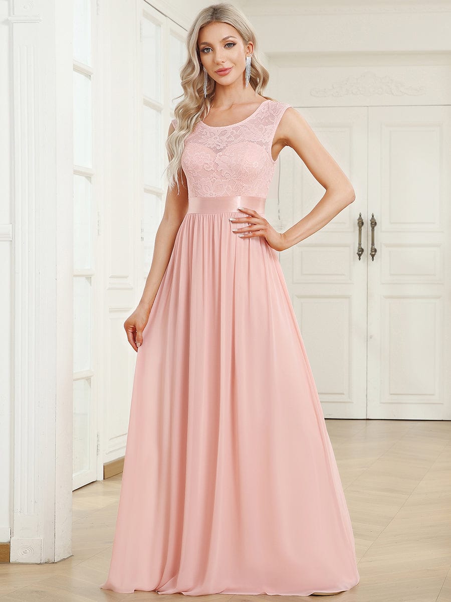 Vestido clásico de dama de honor con escote redondo y espalda en V, corpiño de encaje, vestidos formales de noche, vestidos de fiesta