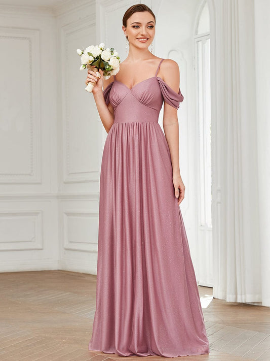 Draped Sleeve Cold Shoulder Sweetheart Bridesmaid Dress Formal Evening Dresses