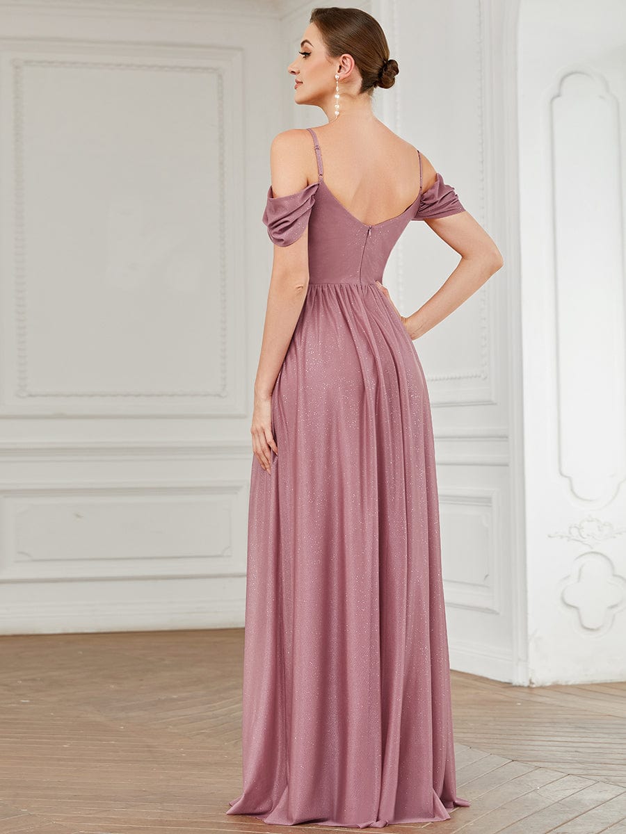 Vestido de dama de honor con escote corazón, hombros descubiertos y mangas drapeadas, vestidos de noche formales
