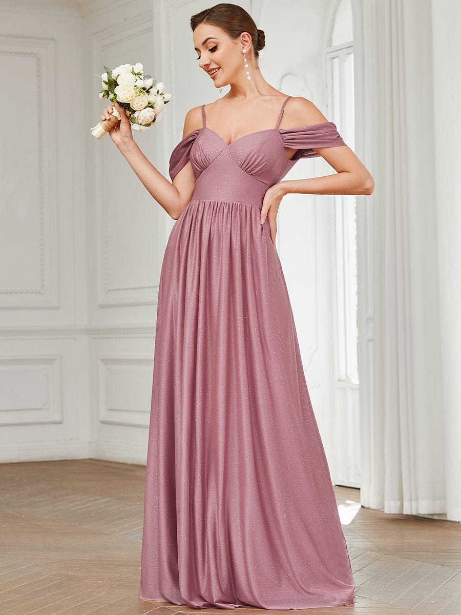 Vestido de dama de honor con escote corazón, hombros descubiertos y mangas drapeadas, vestidos de noche formales