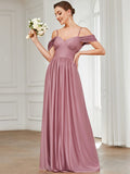 Vestido de dama de honor con escote corazón, hombros descubiertos y mangas drapeadas, vestidos de noche formales