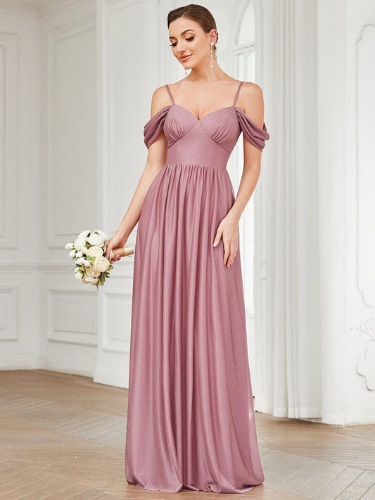 Draped Sleeve Cold Shoulder Sweetheart Bridesmaid Dress Formal Evening Dresses