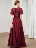 Chiffon-Brautjungfernkleid mit Schlüssellochausschnitt und kurzen Ärmeln, A-Linie, formelle Abend- und Ballkleider