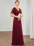 Chiffon-Brautjungfernkleid mit Schlüssellochausschnitt und kurzen Ärmeln, A-Linie, formelle Abend- und Ballkleider