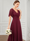 Chiffon-Brautjungfernkleid mit Schlüssellochausschnitt und kurzen Ärmeln, A-Linie, formelle Abend- und Ballkleider