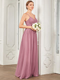 Chiffon Spaghettiträger V-Ausschnitt Plissee A-Linie Brautjungfernkleid Formelle Abendkleider