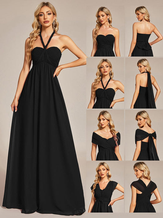 Custom Size Convertible Chiffon Pleated A-Line Bridesmaid Dress Evening Prom Dresses