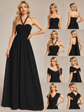 Vestido de dama de honor plisado de gasa convertible, talla A, para noche y fiesta.