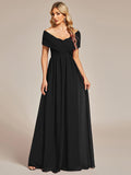 Vestido de dama de honor plisado de gasa convertible, talla A, para noche y fiesta.