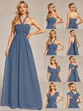 Wandelbares, plissiertes, trägerloses Brautjungfernkleid aus Chiffon mit Bindegürtel